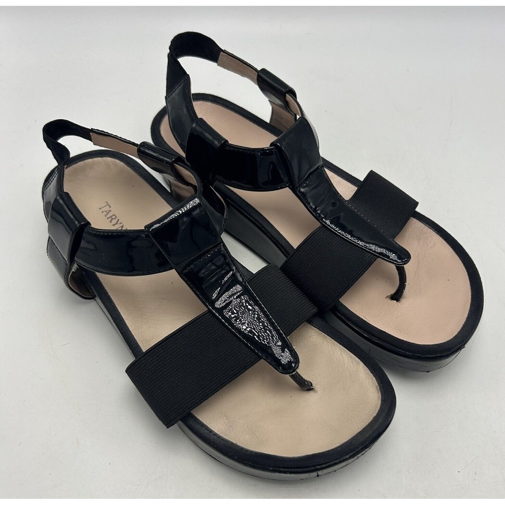 Taryn Rose Sandal Womens 6 Slip On Black Patent Platform 1.5" Adam
